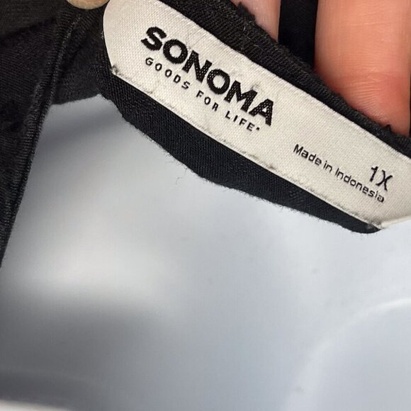 Sonoma Smocked Swiss Dot Ruffle Button Front Maxi Dress Black 1X Plus Size - Picture 8 of 9